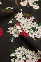 Queenie René Black Blossom Robe in Silk Satin
