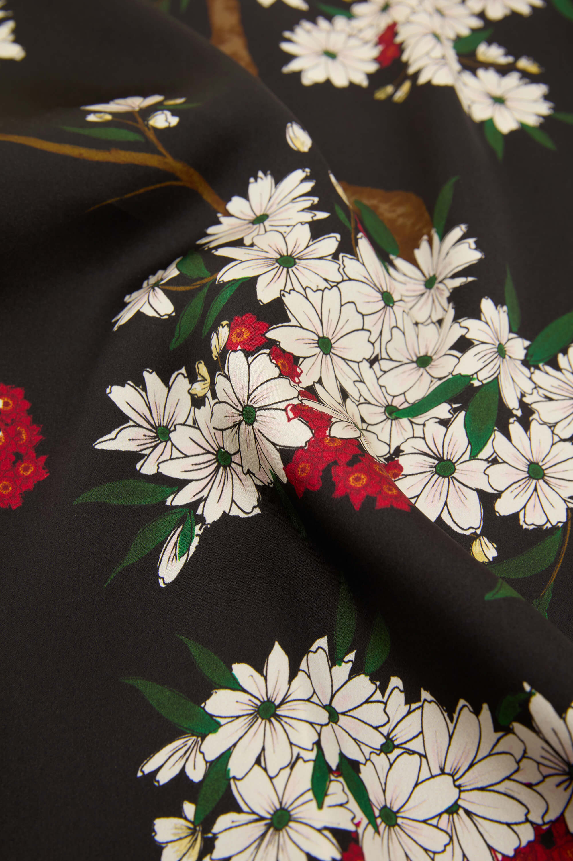 Queenie René Black Blossom Robe in Silk Satin
