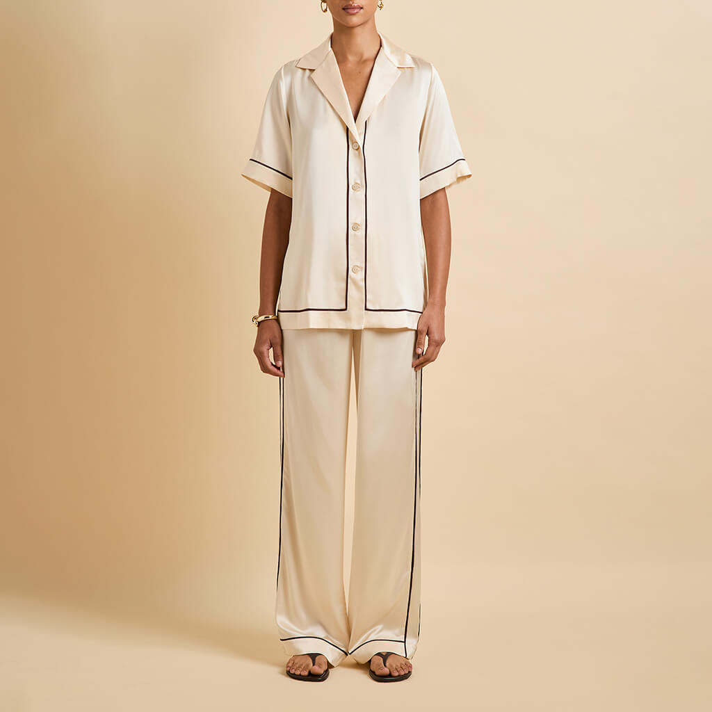 Tilda Bone Cream Pajamas in Silk Satin