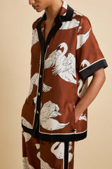 Tilda Inés Brown Swan Pajamas in Silk Twill