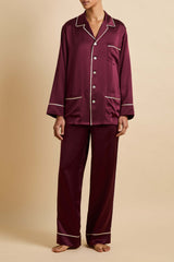 Yves Burgundy Pajamas in Silk Satin