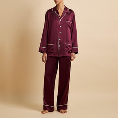 Yves Burgundy Pajamas in Silk Satin