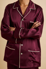 Yves Burgundy Pajamas in Silk Satin
