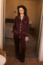 Yves Burgundy Pajamas in Silk Satin