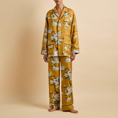 Yves Carmena Yellow Blossom Pyjamas in Silk Twill