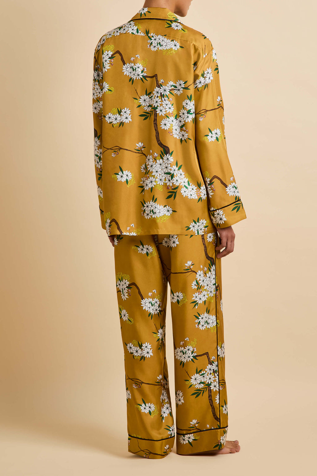 Yves Carmena Yellow Blossom Pyjamas in Silk Twill