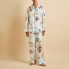 Yves Córdoba Ivory Seafood Pajamas in Silk Twill