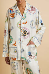 Yves Córdoba Ivory Seafood Pajamas in Silk Twill
