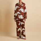Yves Inés Brown Swan Pajamas in Silk Twill