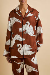 Yves Inés Brown Swan Pajamas in Silk Twill