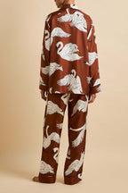 Yves Inés Brown Swan Pajamas in Silk Twill