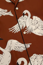 Yves Inés Brown Swan Pajamas in Silk Twill