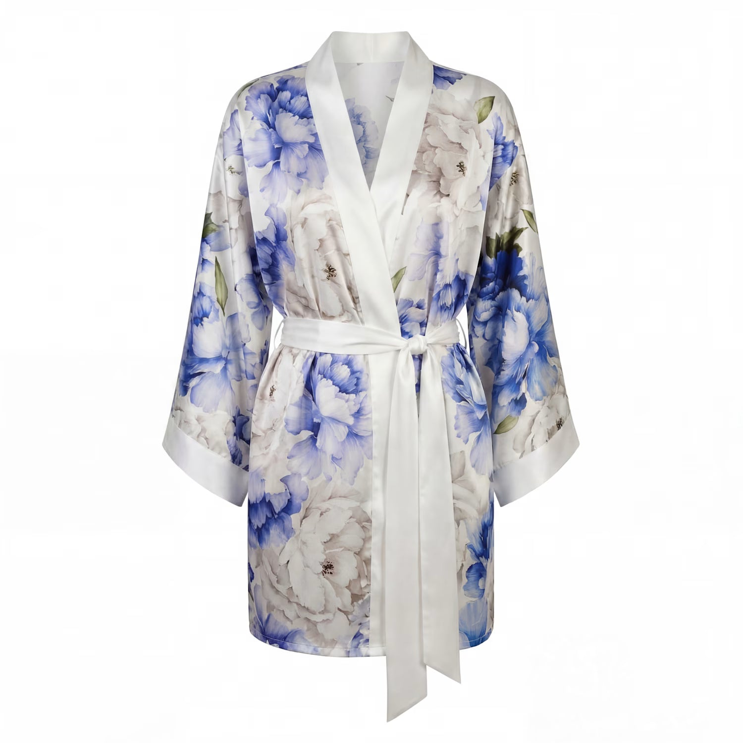 Peony Allure Short Silk Kimono Style Robe