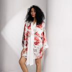 Peony Allure Short Silk Kimono Style Robe