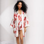 Peony Allure Short Silk Kimono Style Robe