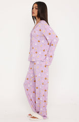 Pillow Talk Printed Long Sleeve Pyjama Set Lavender Haunt