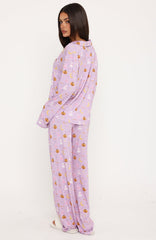 Pillow Talk Printed Long Sleeve Pyjama Set Lavender Haunt