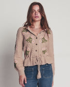 Cable Knitted Cardigan Mink Melange, Embroidery