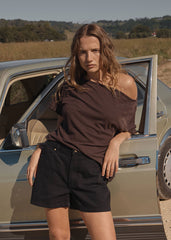 AFENDS Womens Sabina - Off Shoulder Tee - Coffee