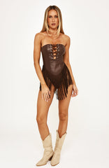 Saddle Up Strapless Mini Dress Chocolate