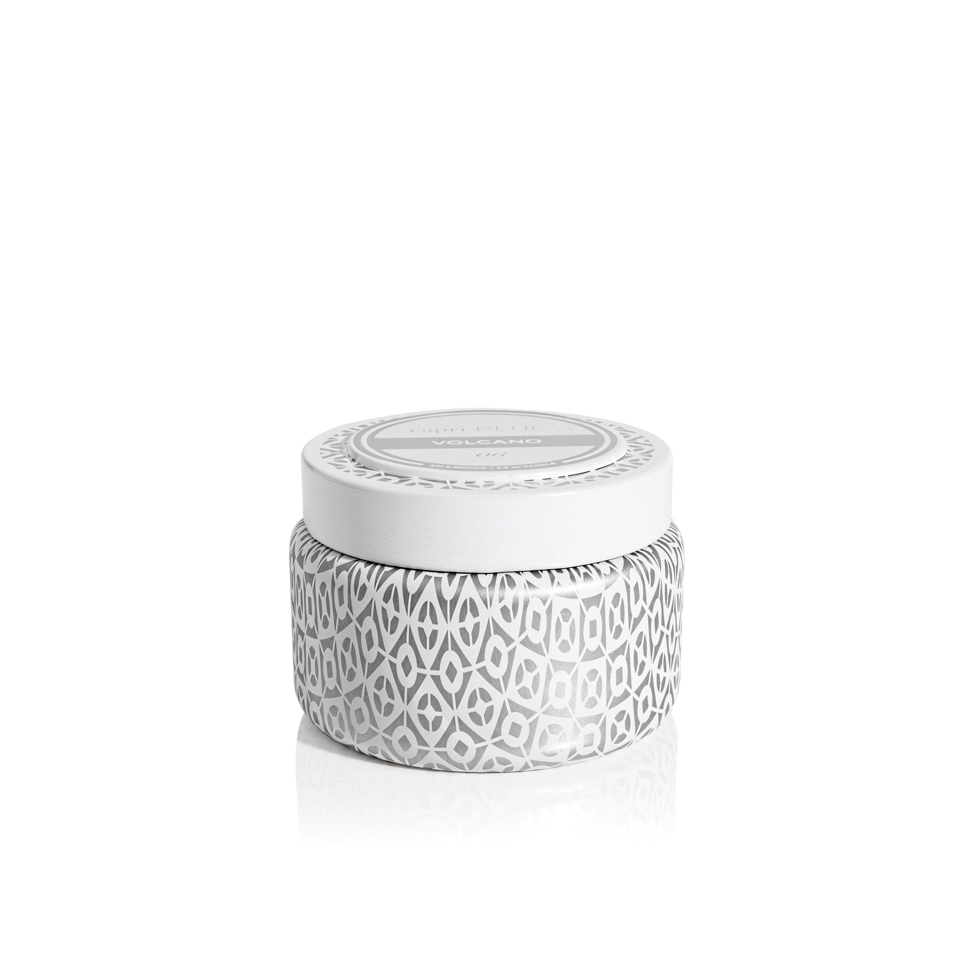 Volcano White Printed Travel Tin Candle
